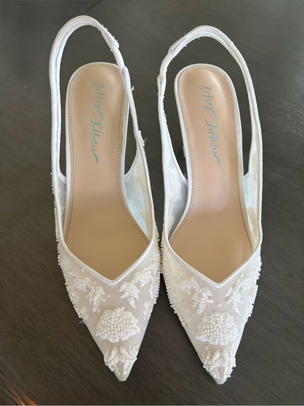 Betsey Johnson White Beaded Pointed Toe Slingback Flats